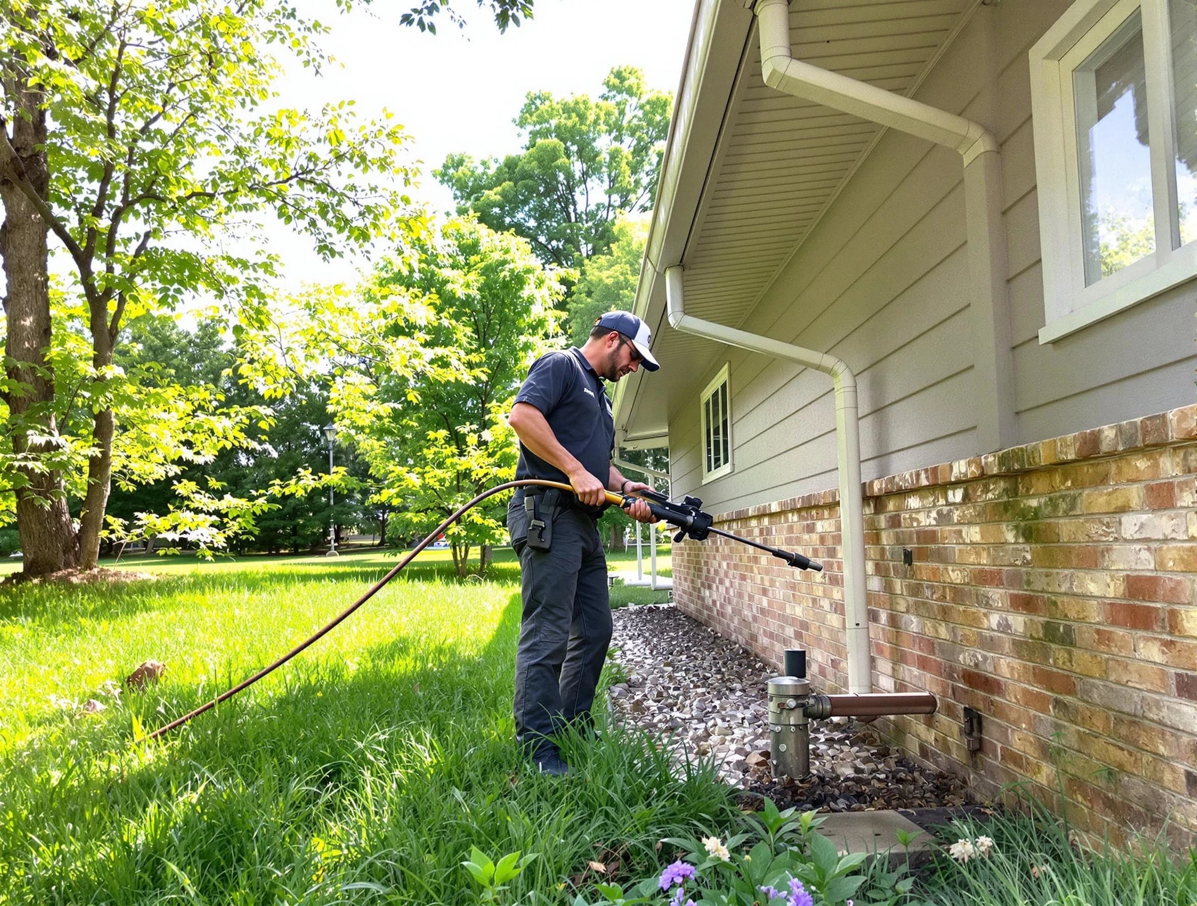 Eastlake Roofing Company removing debris from a downspout in Eastlake, OH