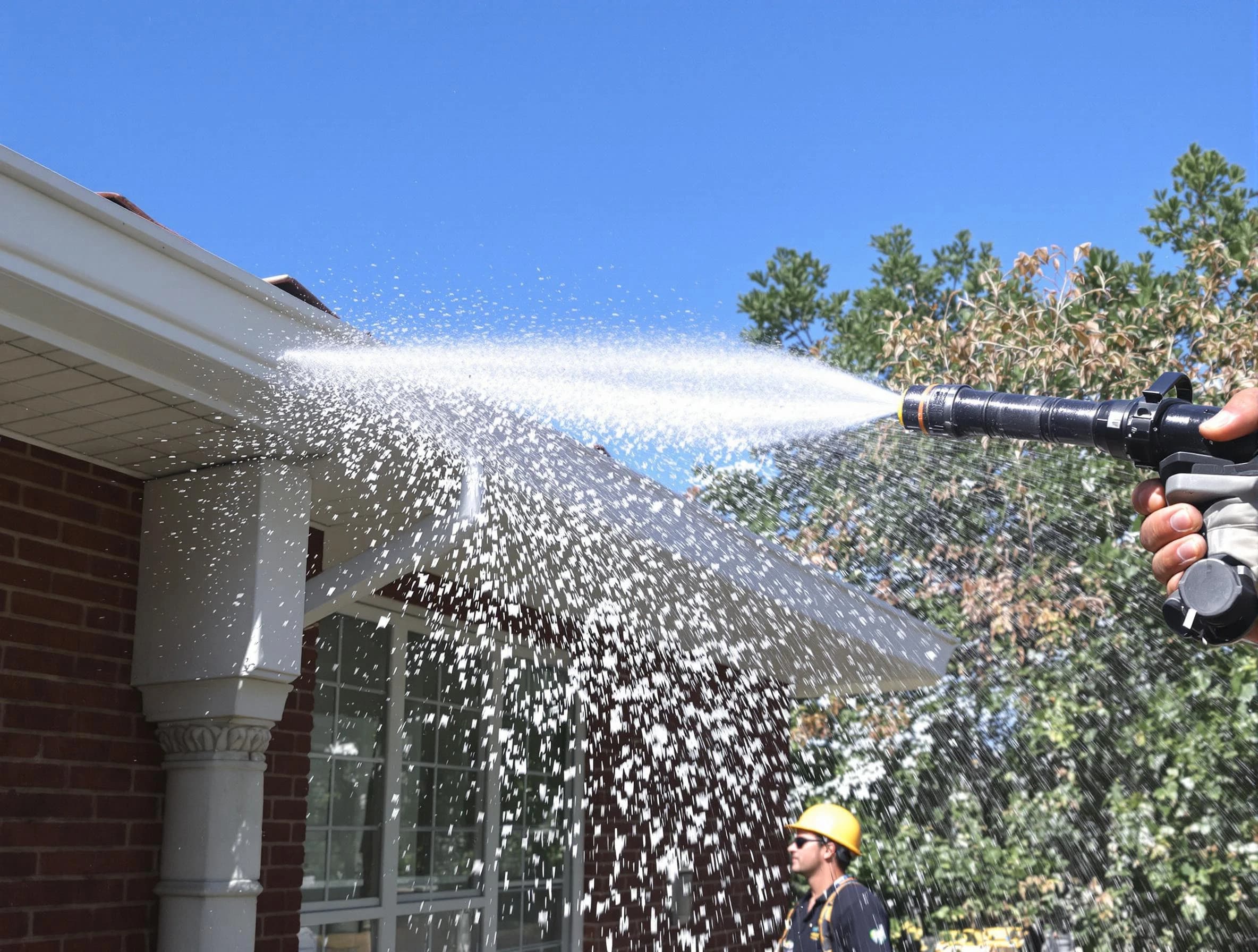 Cleared downspout by Eastlake Roofing Company ensuring unrestricted flow in Eastlake, OH