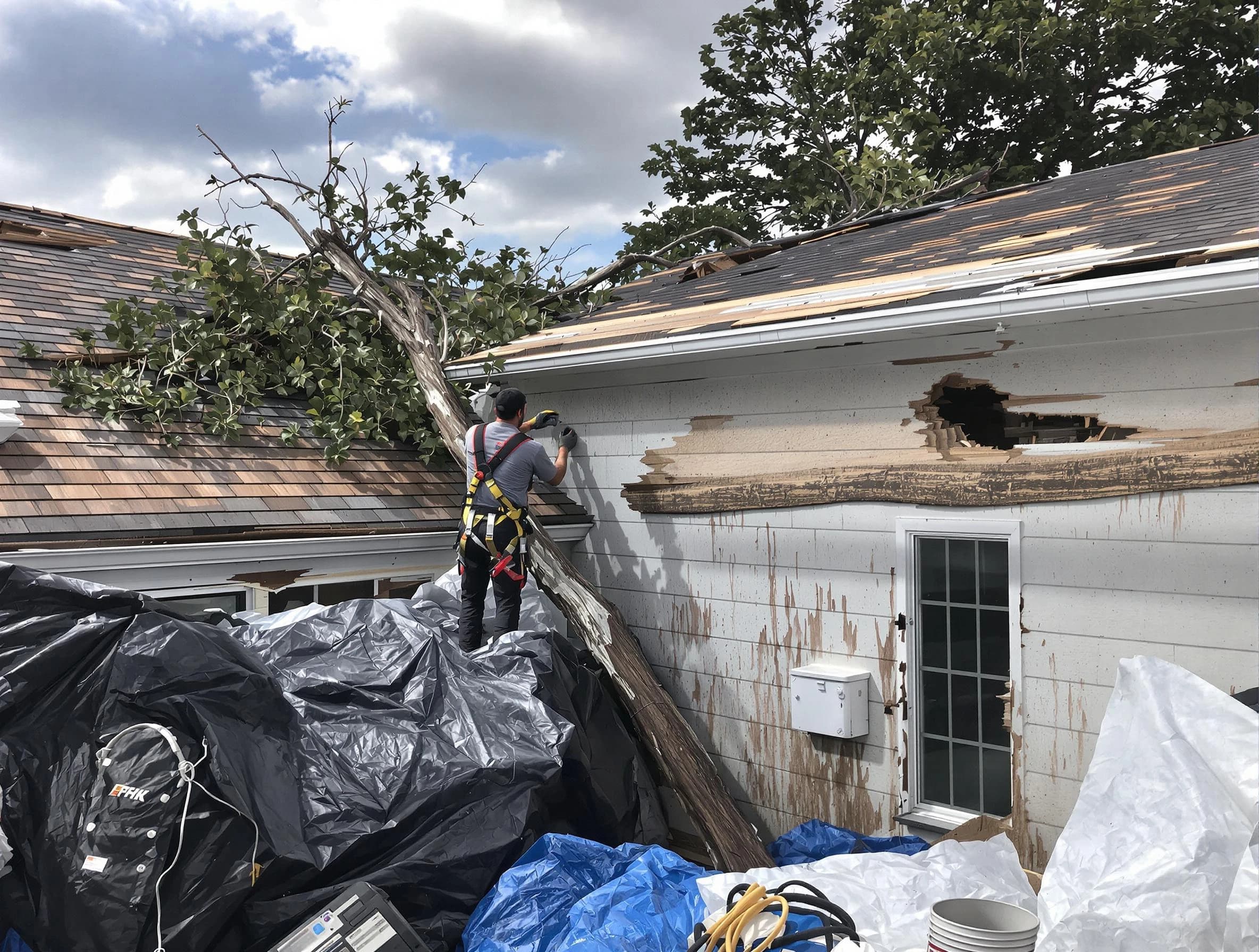 Eastlake Roofing Company technicians handling urgent roof damage in Eastlake, OH