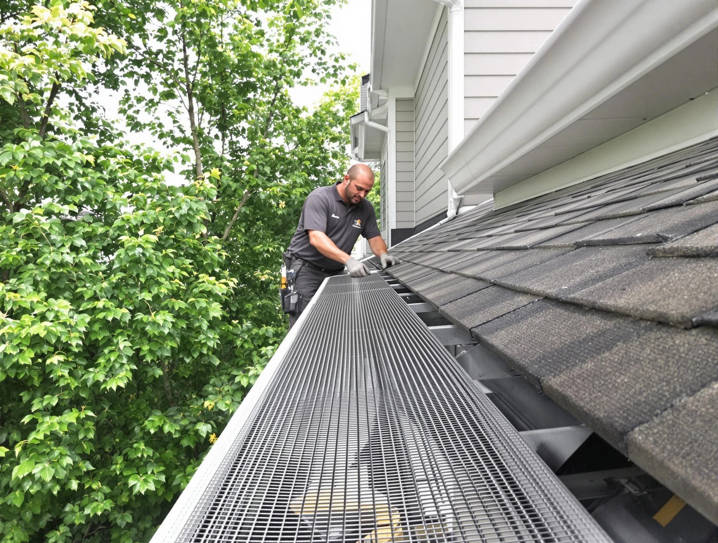 Close-up of gutter guards installed by Eastlake Roofing Company in Eastlake, OH