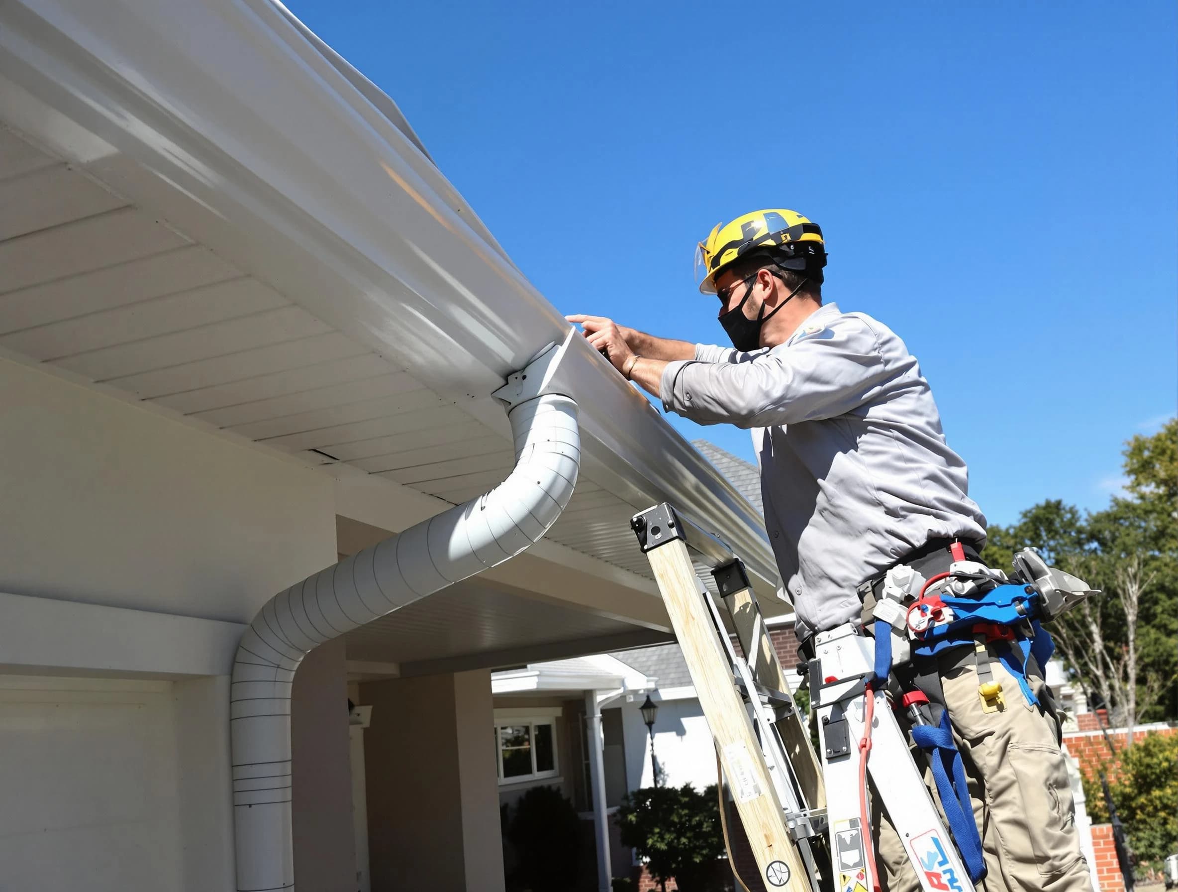 Close-up on a freshly sealed gutter joint by Eastlake Roofing Company in Eastlake, OH