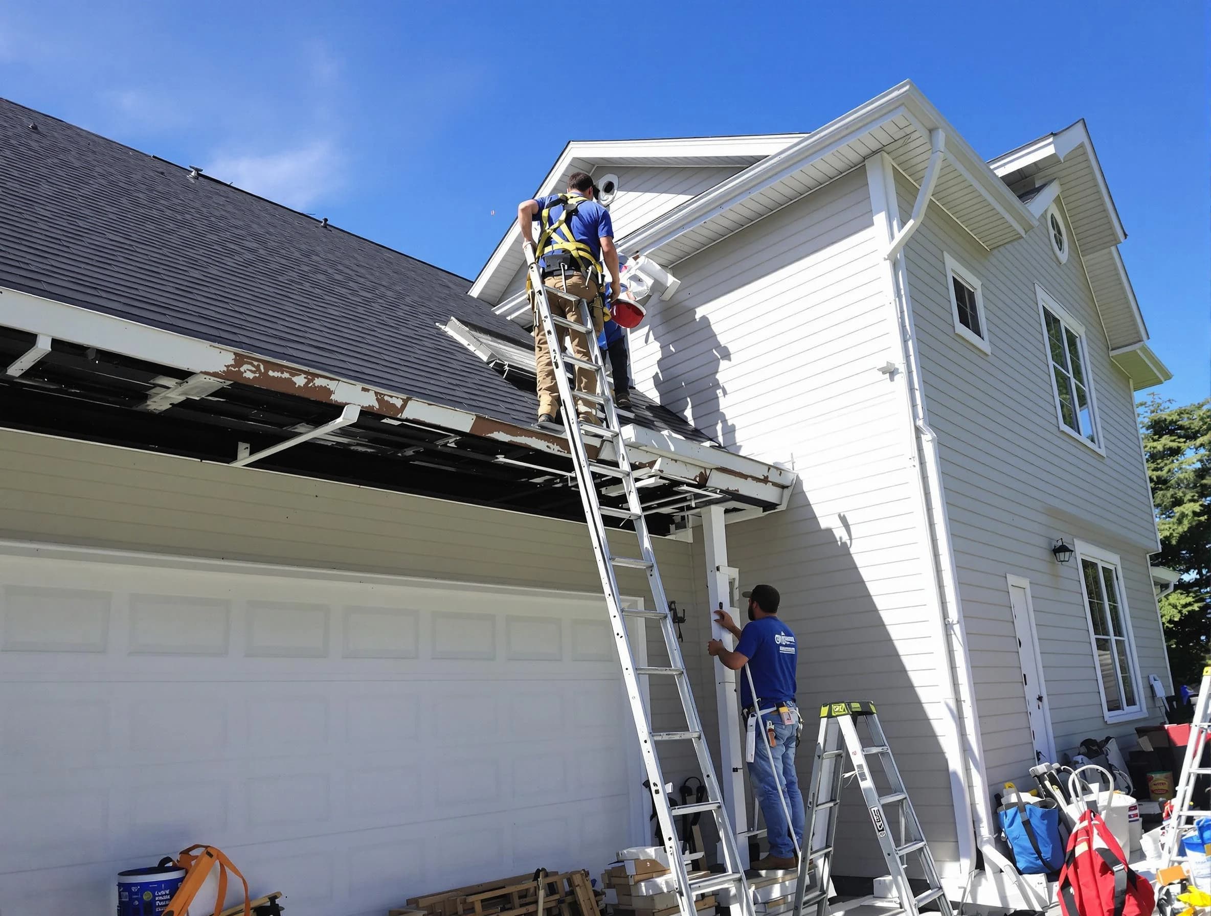 Newly replaced gutters by Eastlake Roofing Company in Eastlake, OH