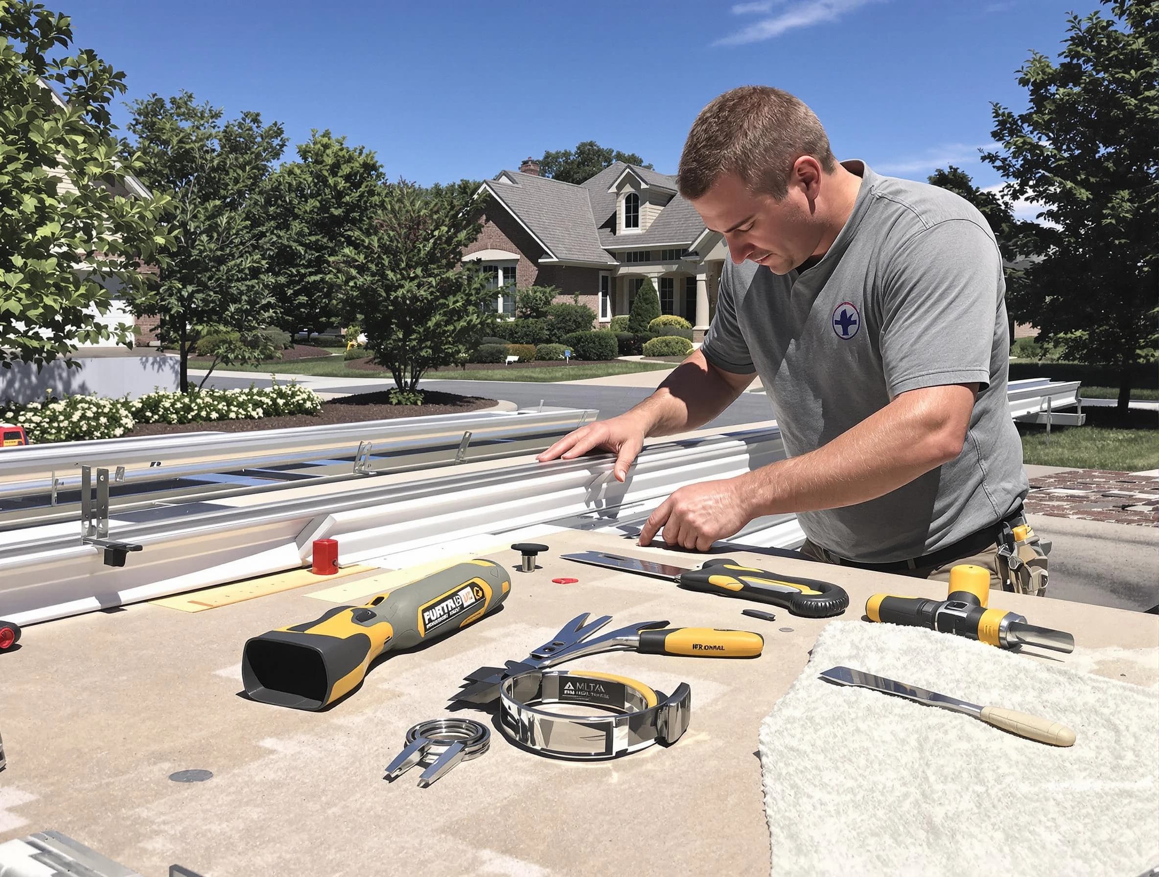 Freshly installed seamless gutter by Eastlake Roofing Company in Eastlake, OH