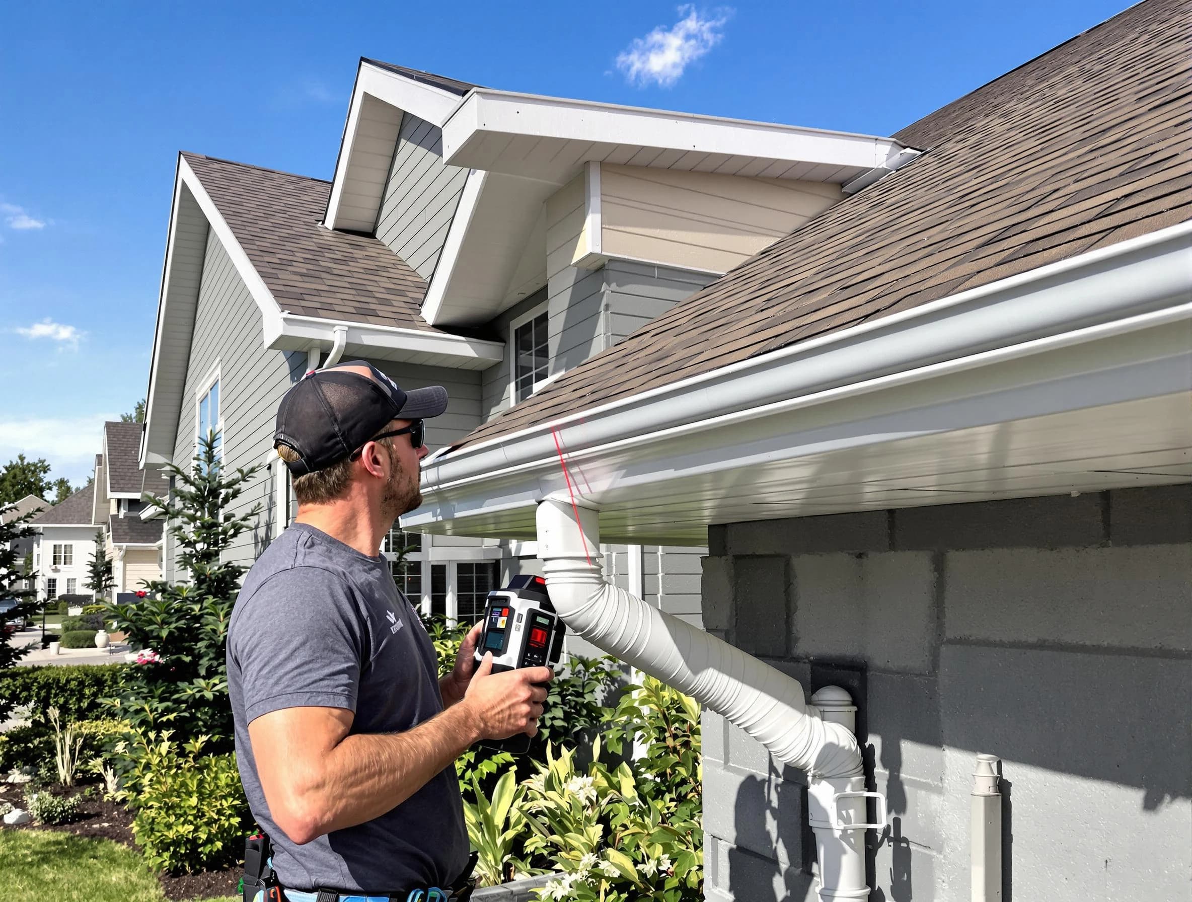 Eastlake Roofing Company installing seamless gutters in Eastlake, OH