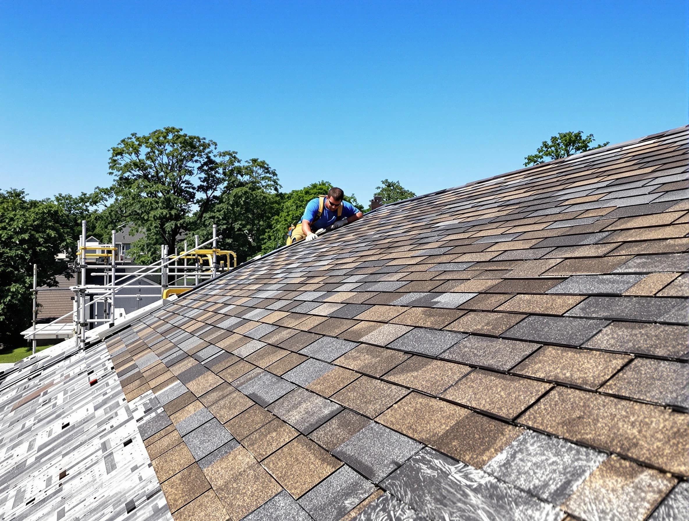 Close-up of new shingles installed by Eastlake Roofing Company in Eastlake, OH